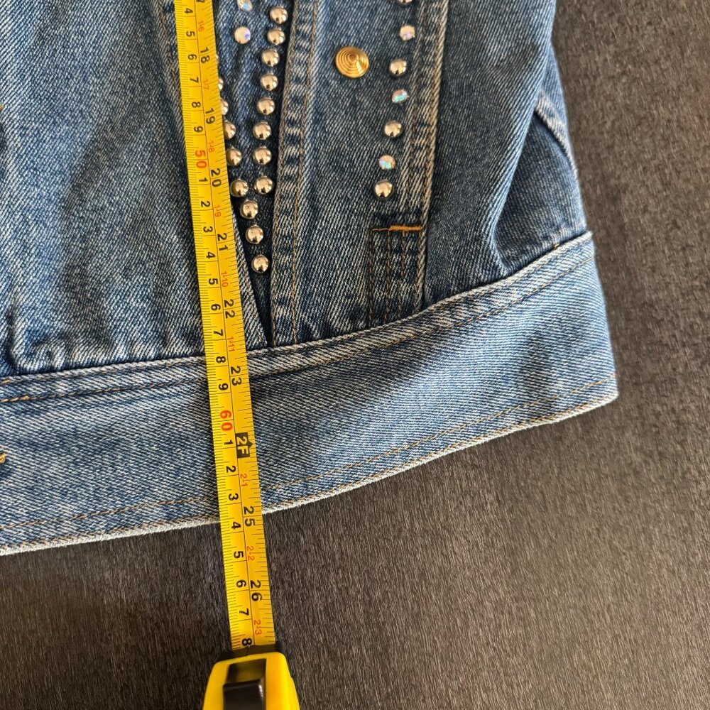 Y2K Freego Shades Of Blue Womens Embellished Oversize Denim Jacket, Size S - Picture 9 of 10